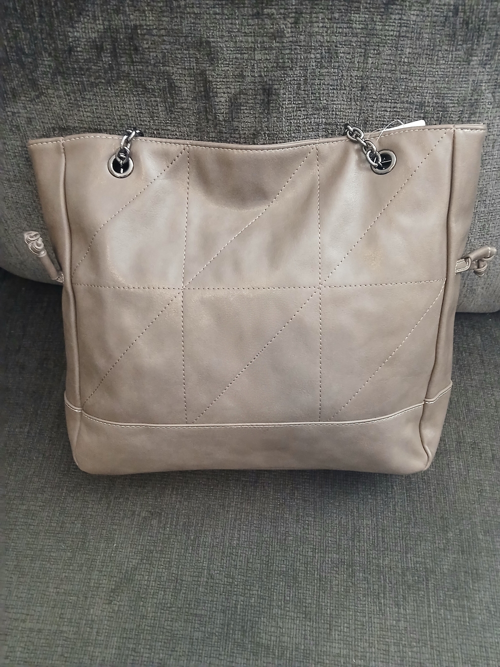 Quilted Taupe Tote with Chain-Detail Straps